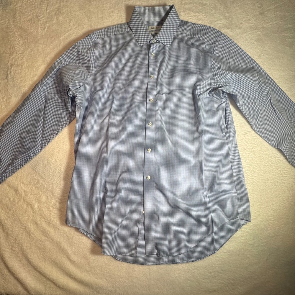 Calvin Klein Mens Slim Fit Performance Non-Iron Gingham Dress Shirt 16.5 34/35